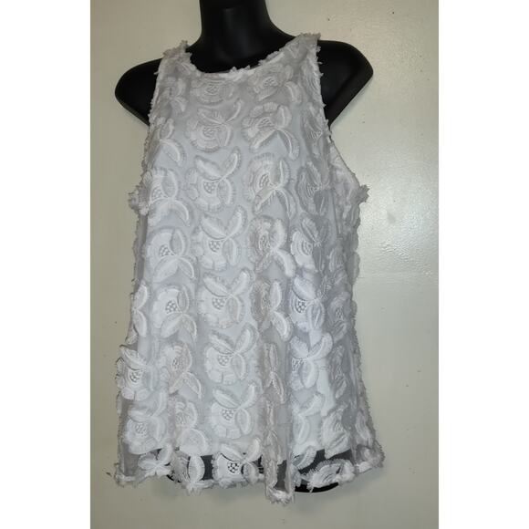 Alfani Tops - Alfani Floral White Tank Top Sz M Lace Lined Sleeveless Silver Zipper Angel Core